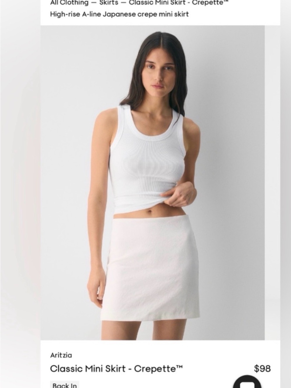 Wilfred White Crepe Mini Skirt